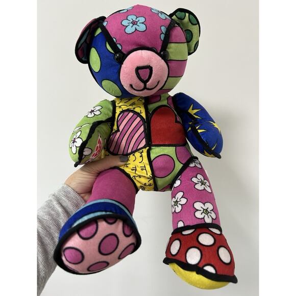 Romero Britto Build a Bear Retired 18" Plush Teddy Bear Pop Art Funky Colorblock - Picture 1 of 5